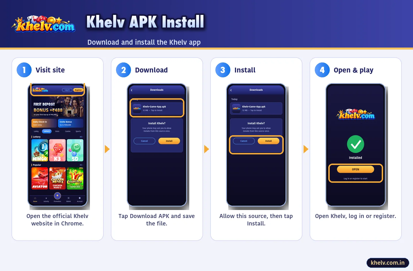Khelv APK download and install steps